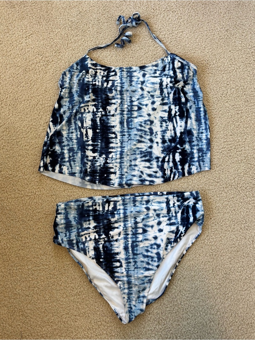 Time and Tru Women's Blue Tie-Dye Tankini Swim Set Size XL 16-18